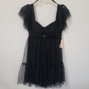 City Vibe Black Sheer Polka Dot Dress Juniors 13 Babydoll Coquette Whimsigoth